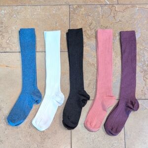 Condor girl socks. Set of 5. Blue, black, cream, peach, plum. Size 8.
